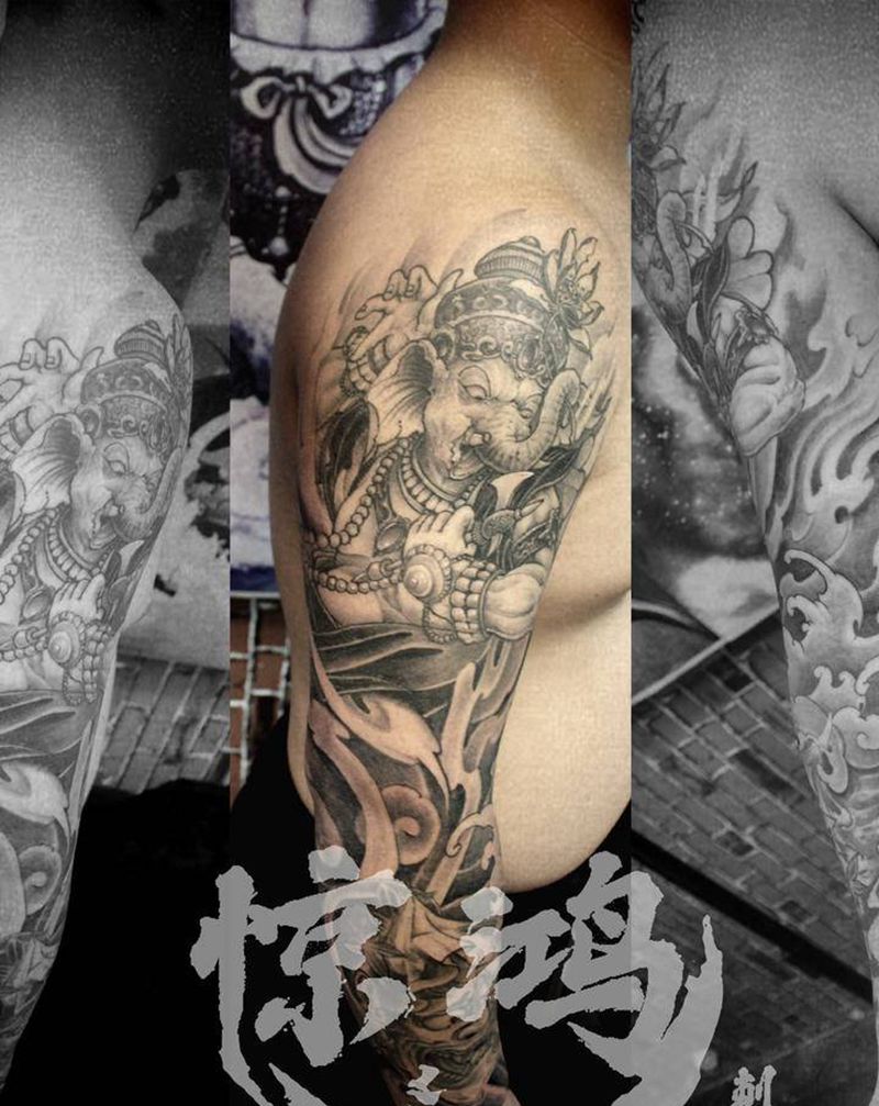 老图接上花臂纹身图片_手臂新传统纹身图案