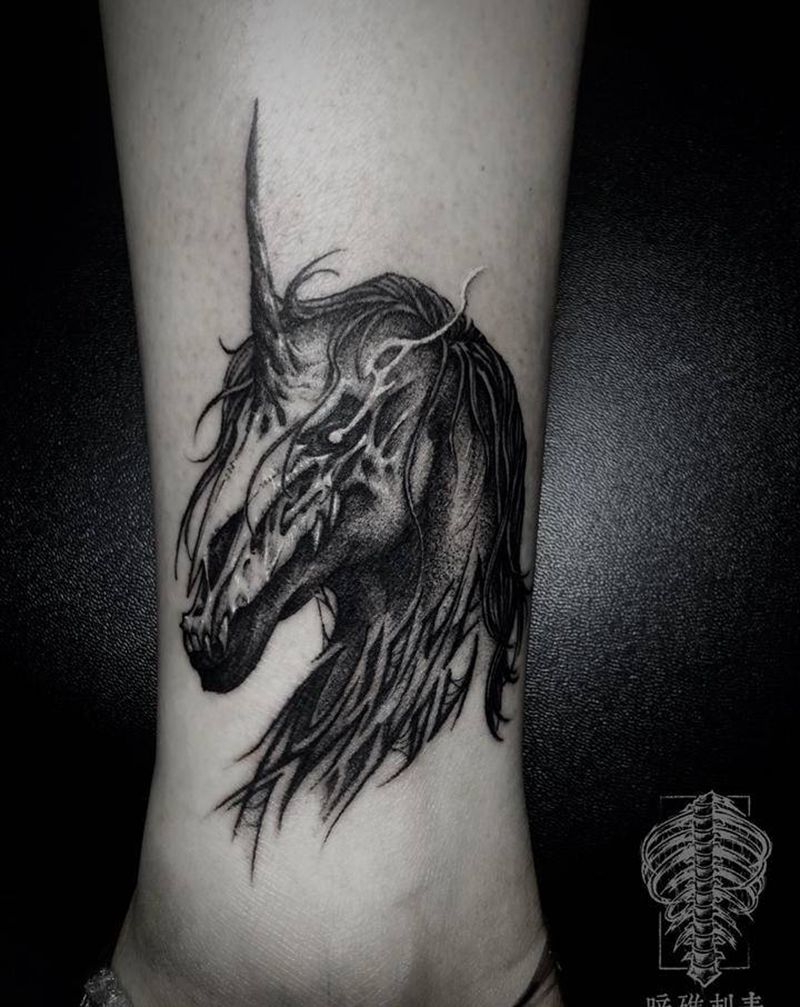 暗黑独角兽纹身图片_暗黑纹身图案