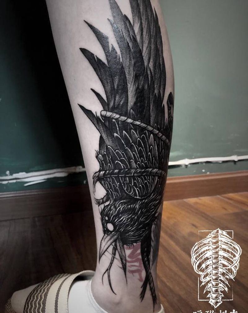 乌鸦遮盖纹身图片_暗黑纹身图案