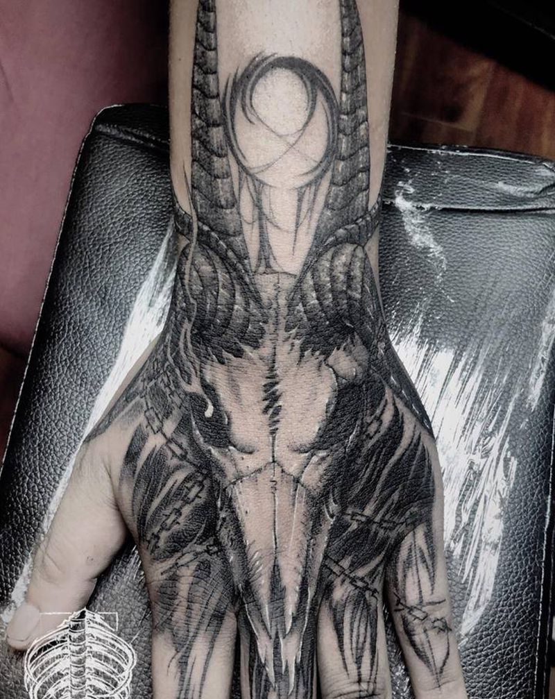 羊骨纹身图片_暗黑纹身图案