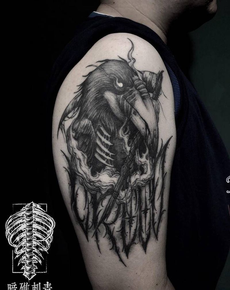 犀鸟，恢复后纹身图片_暗黑纹身图案