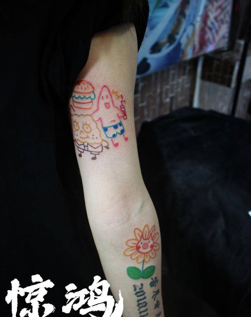 彩色小图纹身图片_手臂小清新纹身图案
