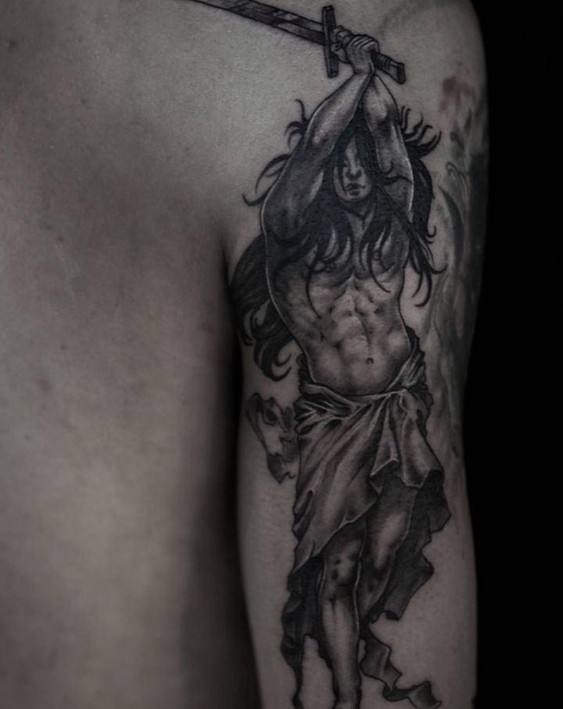 武士纹身图片_手臂欧美写实纹身图案