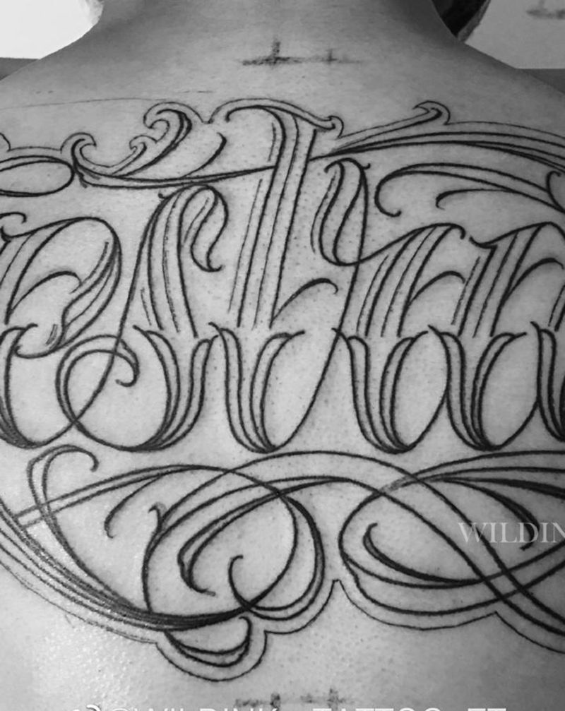 花体字纹身图片_背部花体字英文设计纹身图案