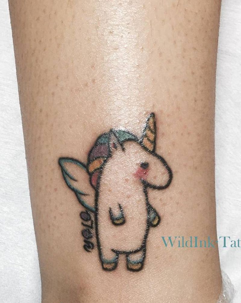 小独角兽纹身图片_脚部腿部水彩独角兽纹身图案