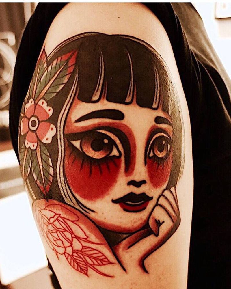 old school肖像纹身图片_肩部手臂老传统Old School肖像纹身图案