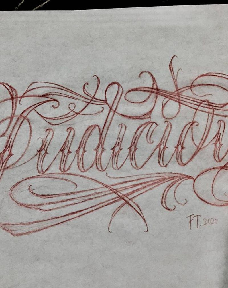 花体字纹身图片_腿部手臂花体字字母单词纹身图案