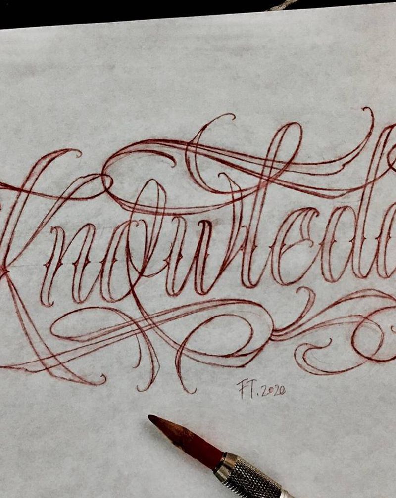 花体字纹身图片_腹部腿部花体字单词字母纹身图案