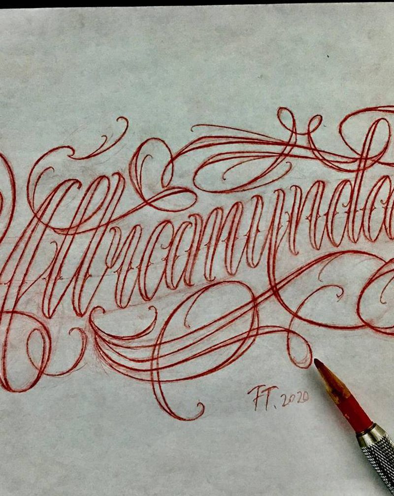 花体字设计纹身图片_腿部腰部花体字字母单词名字纹身图案