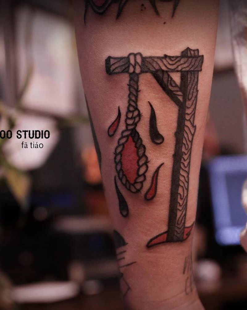 解脱纹身图片_手臂老传统Old School吊绳纹身图案