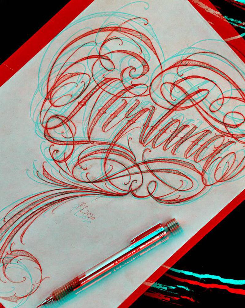 心形花体字纹身图片_臀部腿部花体字单词名字字母纹身图案