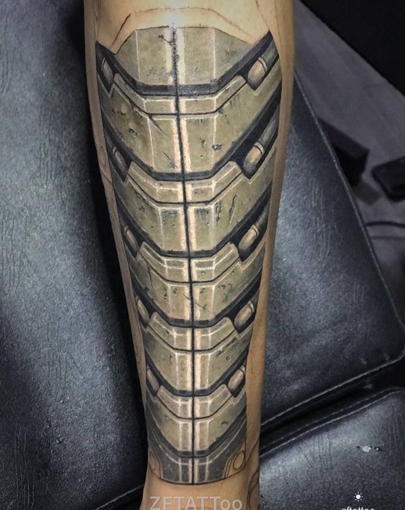 机械腿纹身图片_腿部欧美写实纹身图案