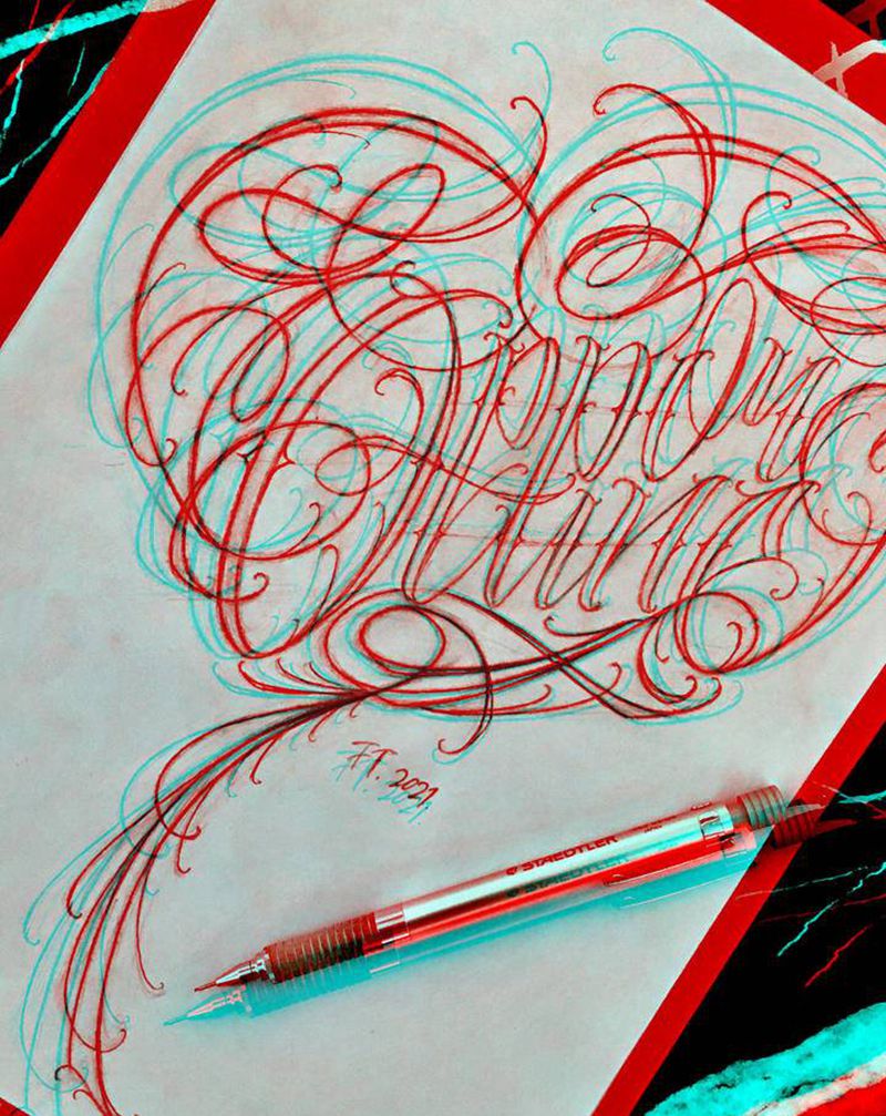 来找我扎心形花体字吧！纹身图片_臀部腿部花体字单词名字字母纹身图案