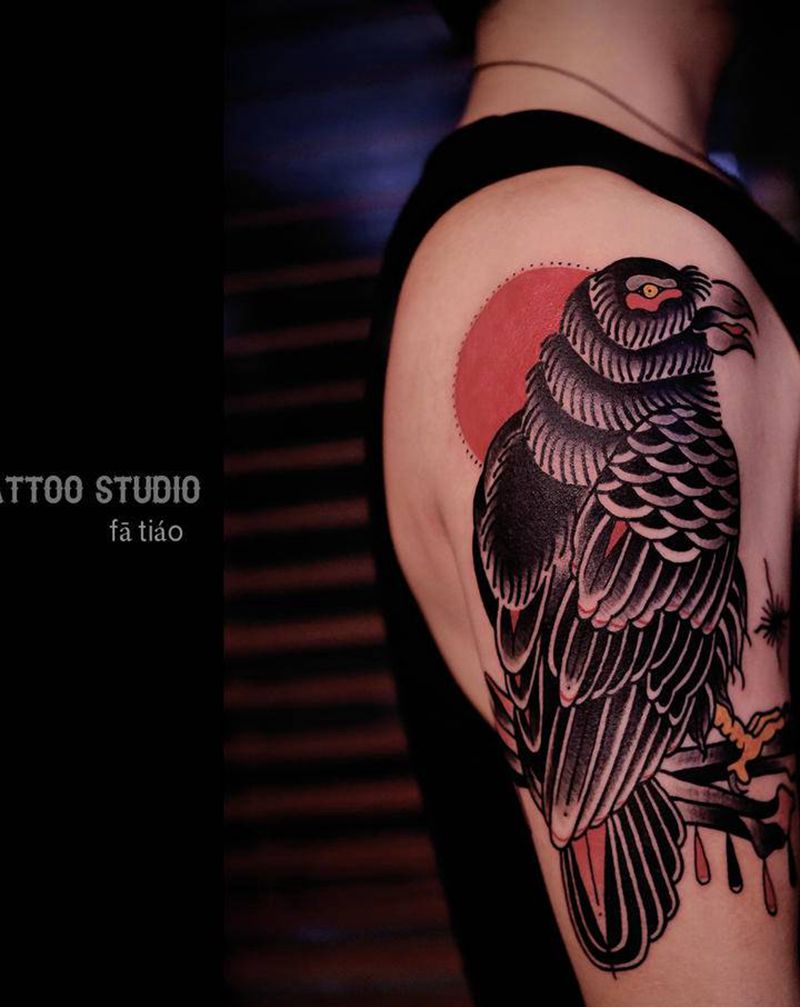 乌鸦纹身图片_手臂老传统Old School乌鸦纹身图案