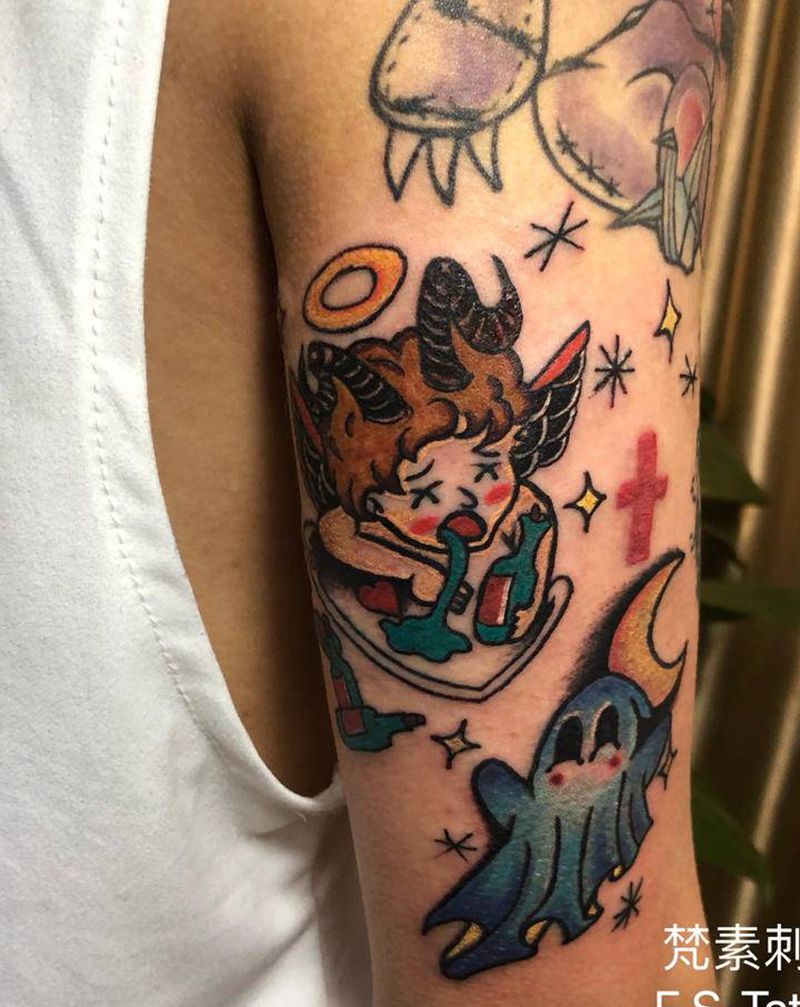 天使纹身图片_手部New School纹身图案