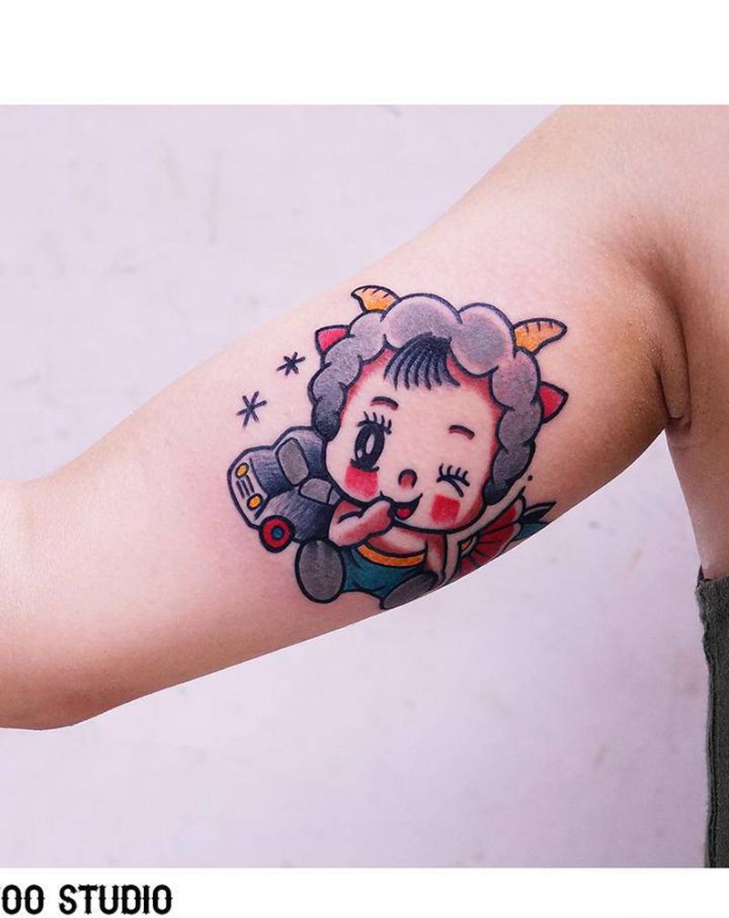 羊宝宝纹身图片_手臂老传统Old School羊宝宝纹身图案