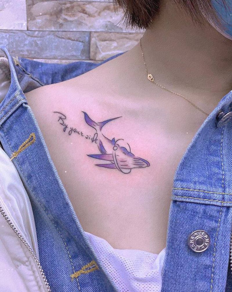 鲸鱼纹身图片_胸部新传统纹身图案