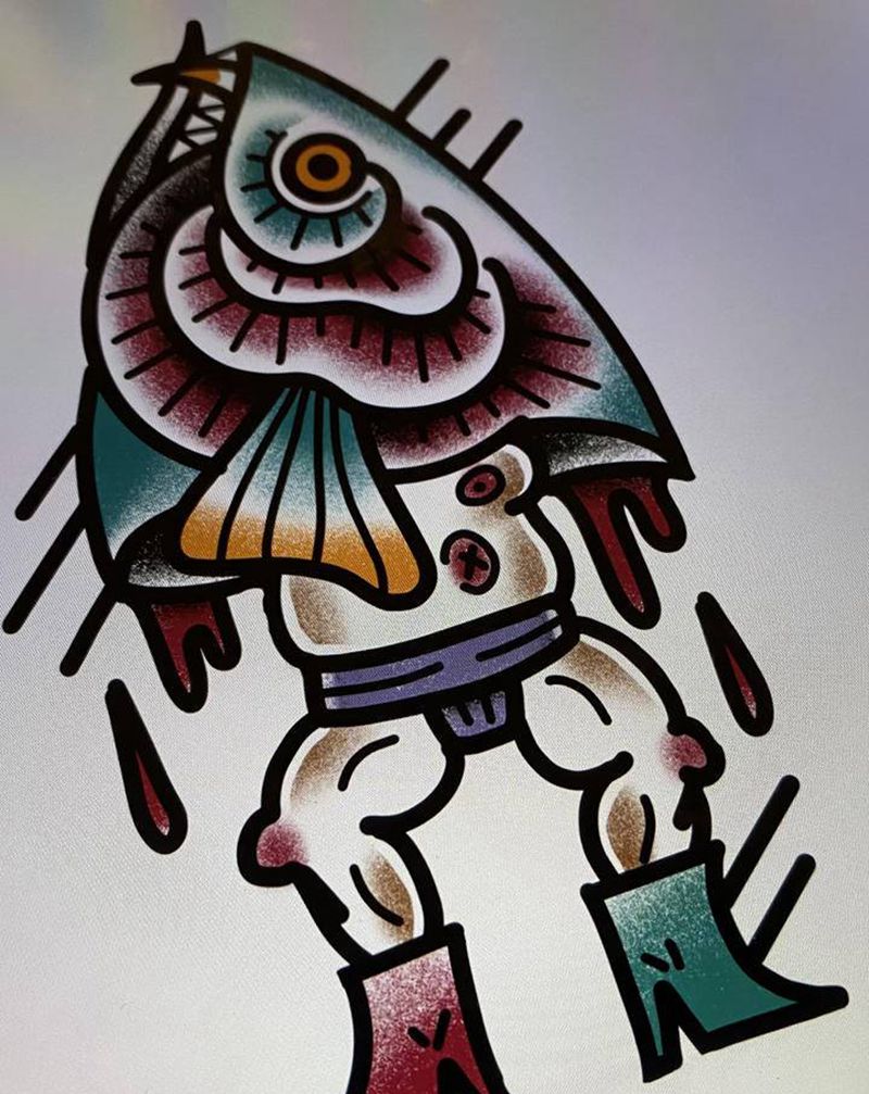 美人鱼 手稿纹身图片_Old School纹身图案