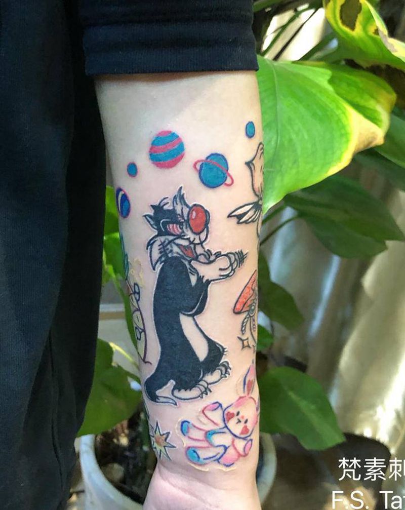 小图拼接纹身图片_手臂New School纹身图案