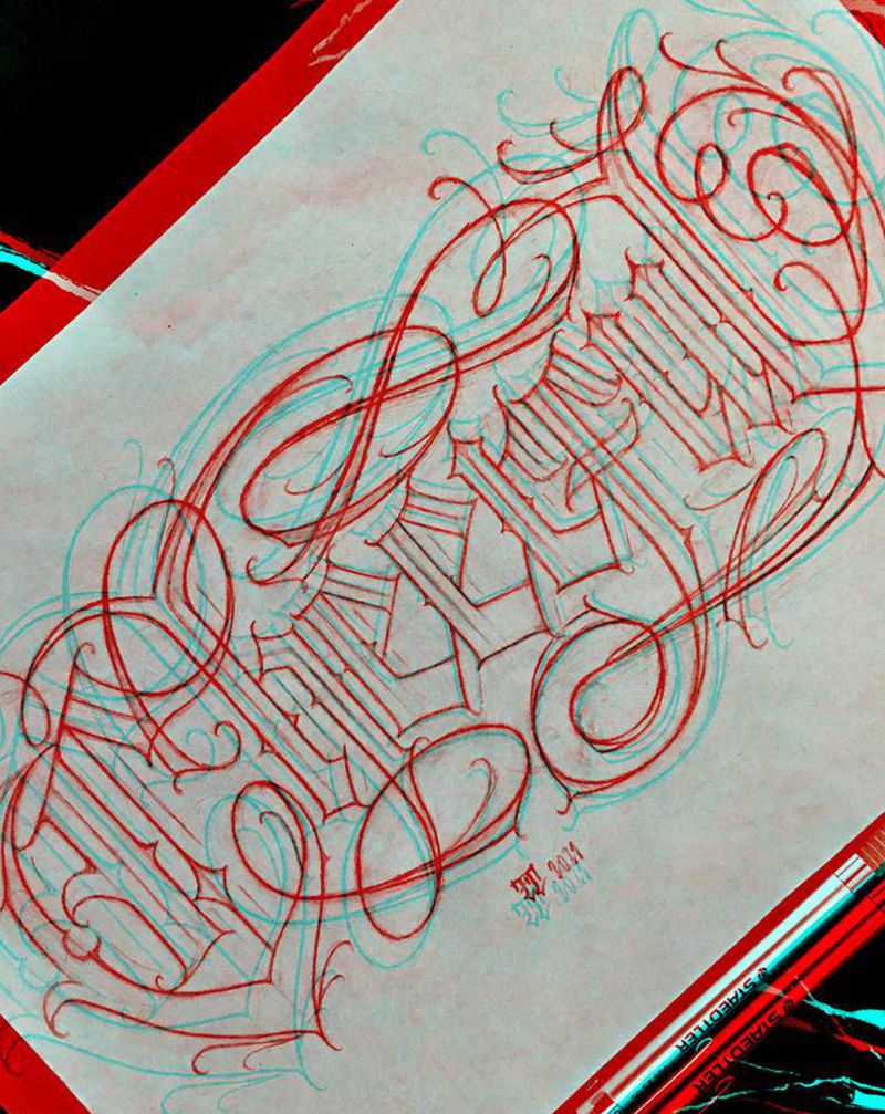 花体字定制设计纹身图片_腿部腰部花体字纹身图案