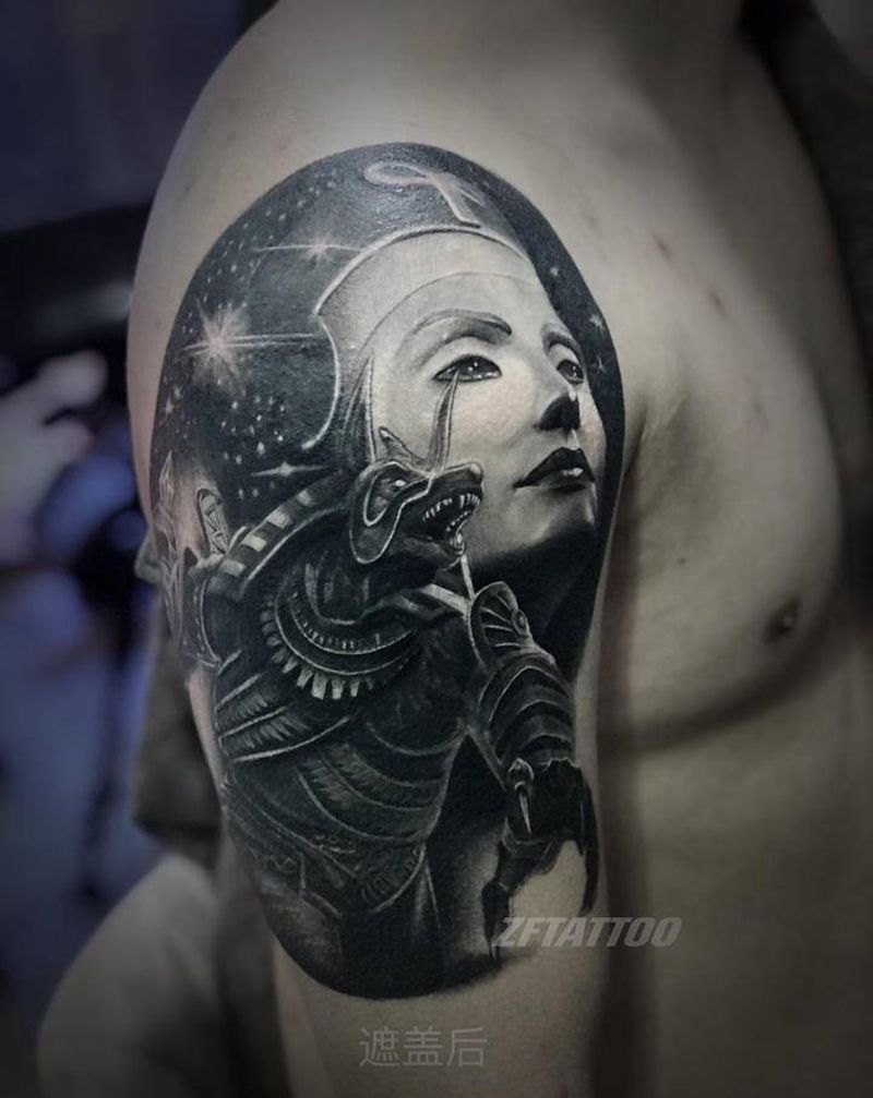 阿努比斯纹身图片_手臂欧美写实遮盖类纹身图案