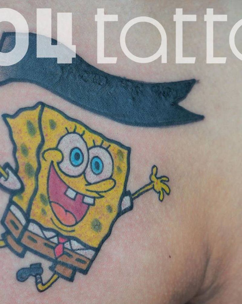 满洲正黑旗的海绵宝宝纹身图片_胸部Old School纹身图案