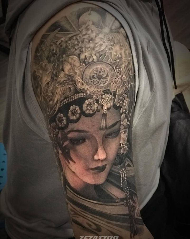 花旦纹身图片_手臂欧美写实纹身图案