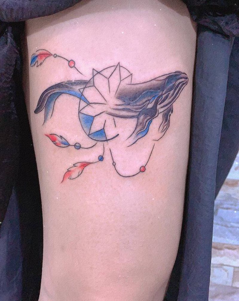 鲸鱼纹身图片_腿部新传统纹身图案