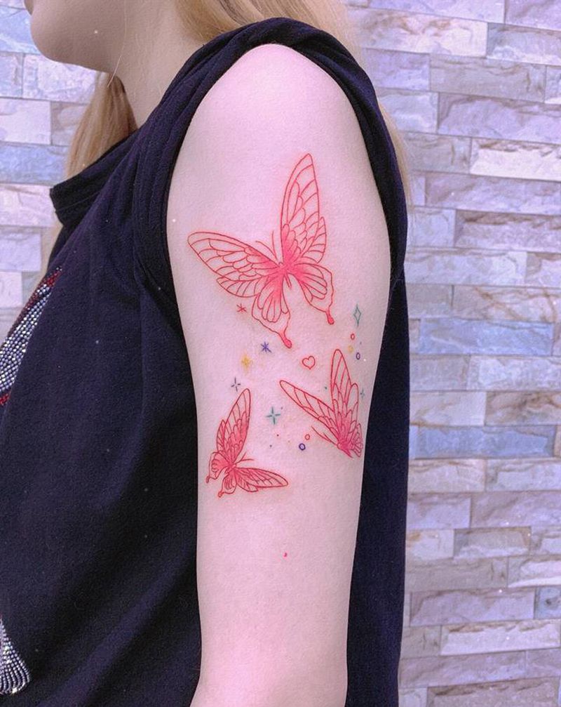 蝴蝶纹身图片_手臂新传统纹身图案