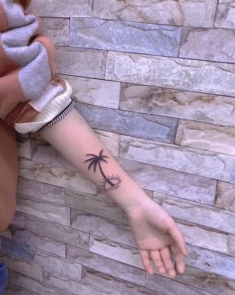 椰子树纹身图片_新传统纹身图案
