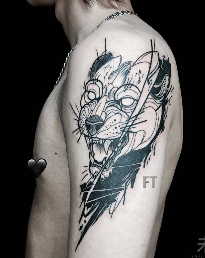 黑豹纹身图片_手臂Old School黑豹纹身图案