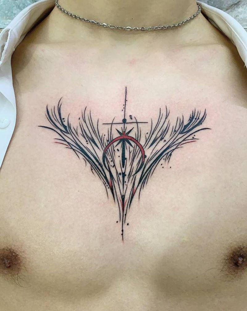 荆棘纹身图片_胸部新传统纹身图案