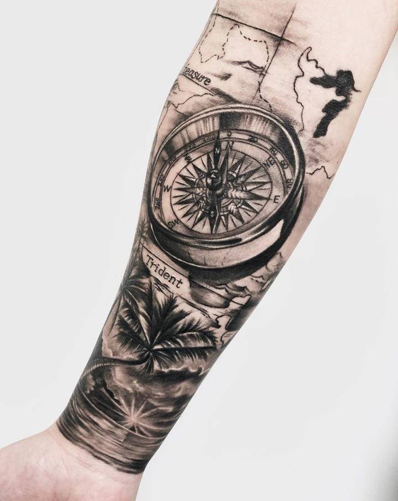 指南针纹身图片_欧美写实纹身图案