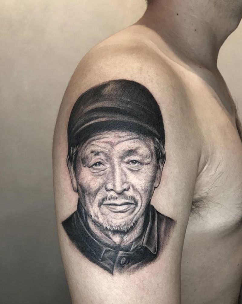 爷爷纹身图片_手臂欧美写实纹身图案