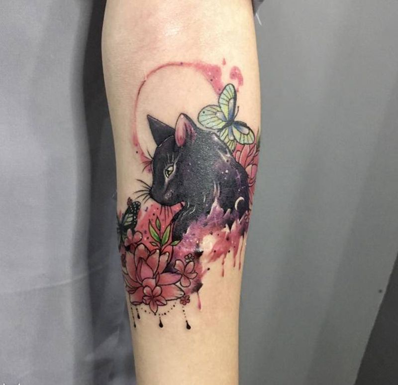 遮盖疤痕纹身图片_手臂水彩纹身图案