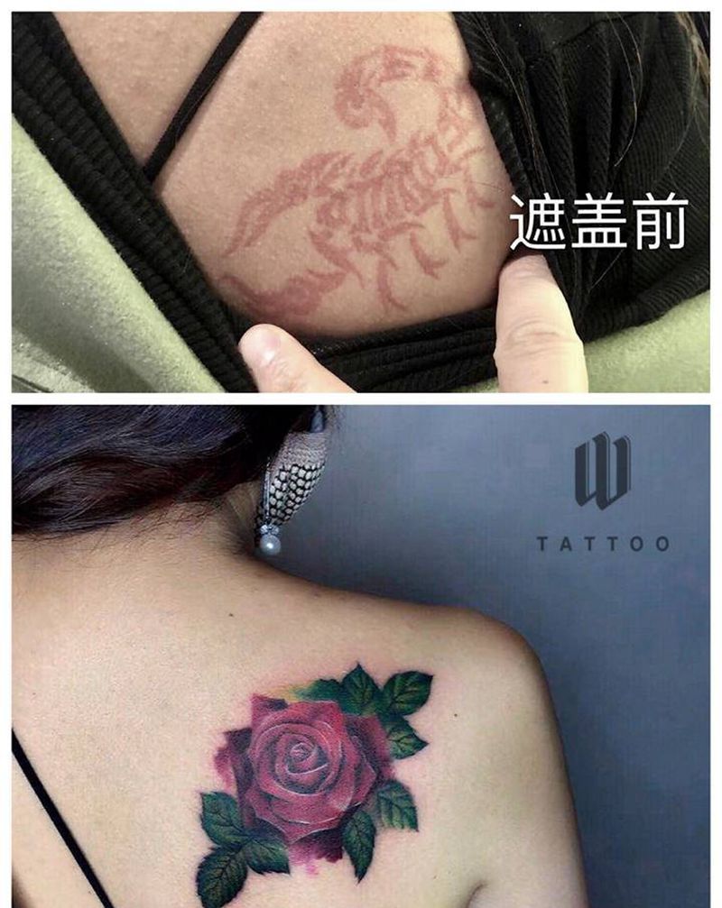 遮盖旧纹身纹身图片_背部欧美写实纹身图案
