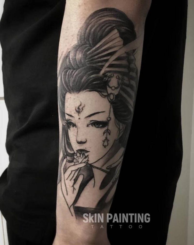 艺妓包小臂（未完成）纹身图片_新传统纹身图案
