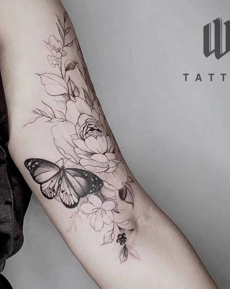 素花纹身图片_手臂点刺纹身图案