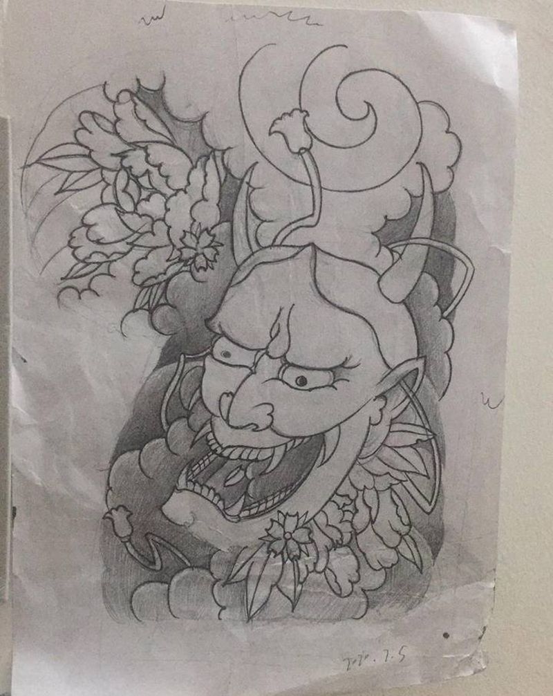 绘画临摹般若未完成纹身图片_胸部纹身图案