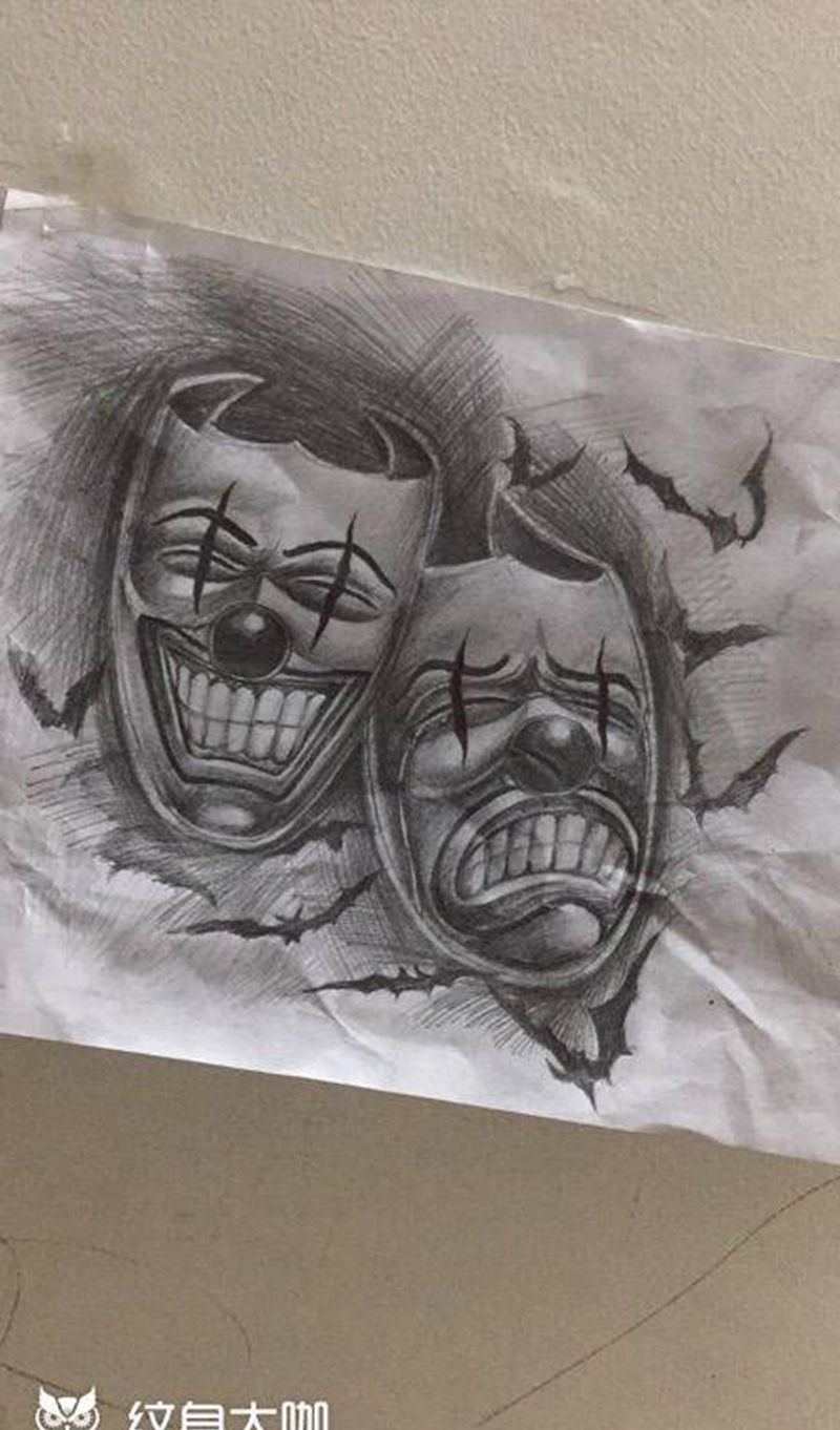 绘画作品小丑纹身图片_欧美写实纹身图案