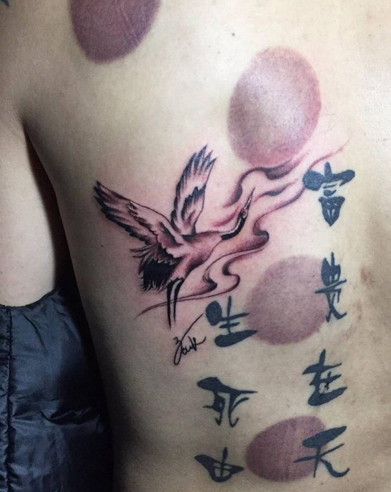 仙鹤纹身图片_新传统纹身图案