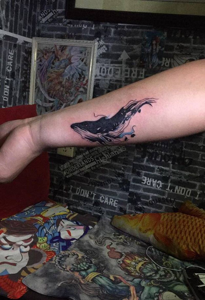 鲸鱼遮盖作品纹身图片_手臂纹身图案