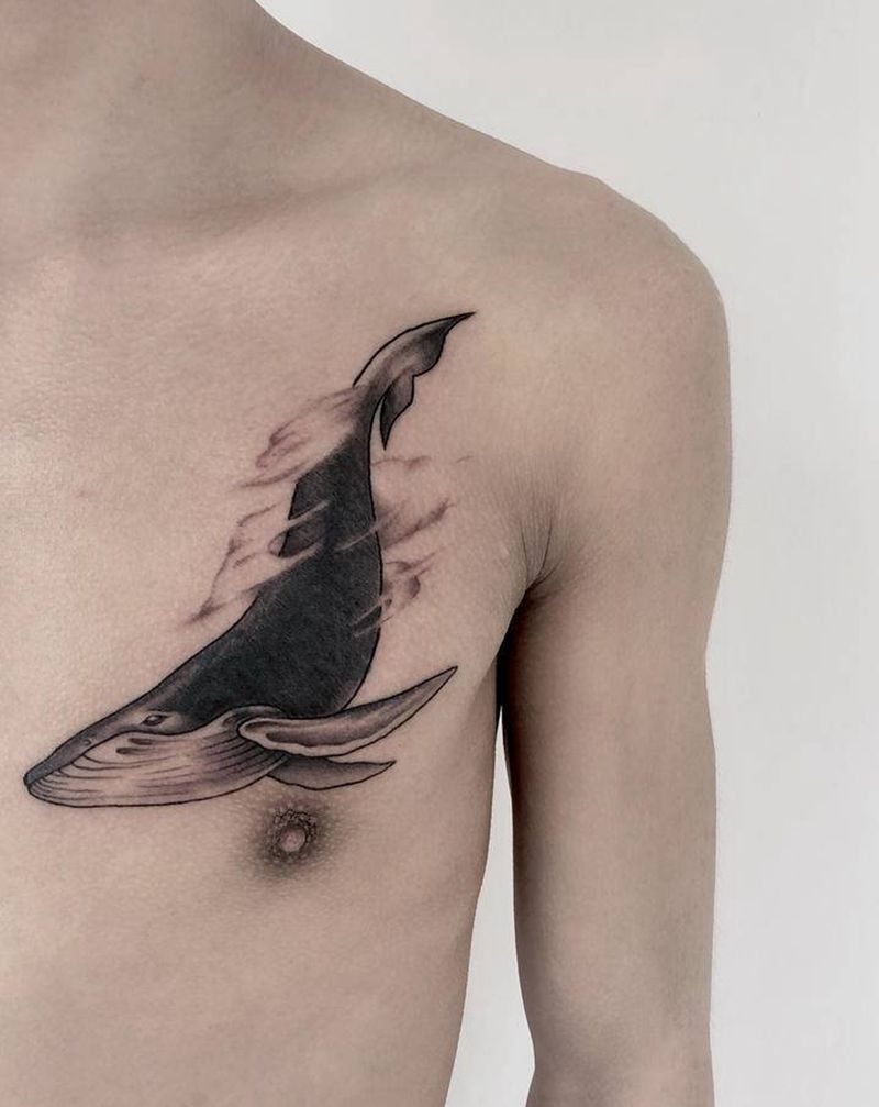 鲸鱼纹身图片_胸部纹身图案