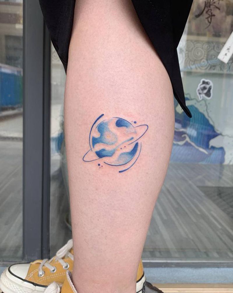 星球纹身图片_腿部纹身图案