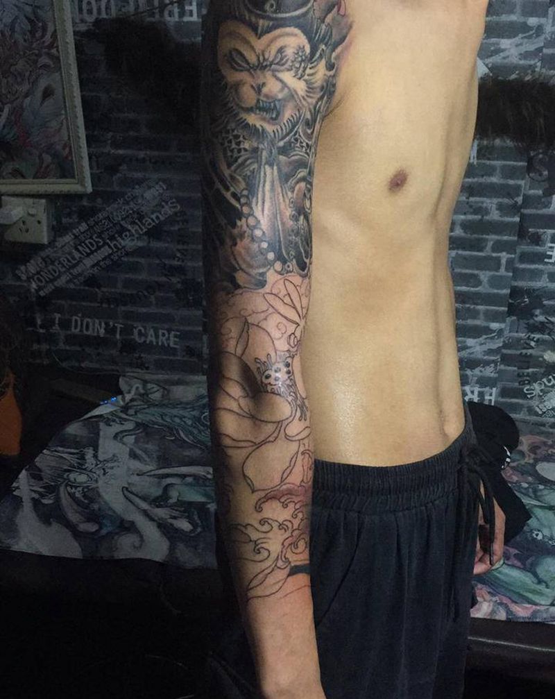 悟空，未完成纹身图片_手臂纹身图案