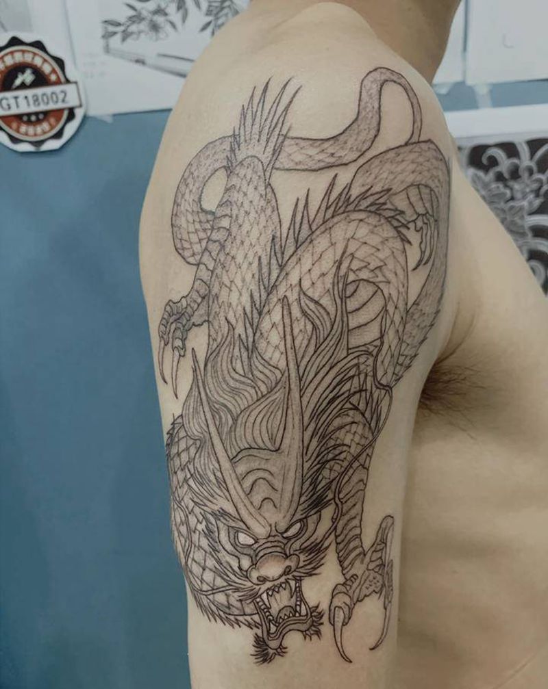 大威天龙纹身图片_手臂老传统纹身图案