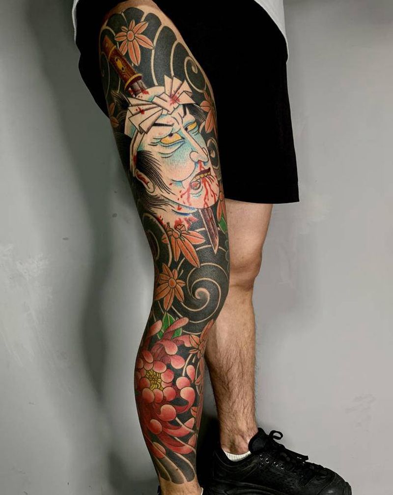 花腿纹身图片_腿部纹身图案