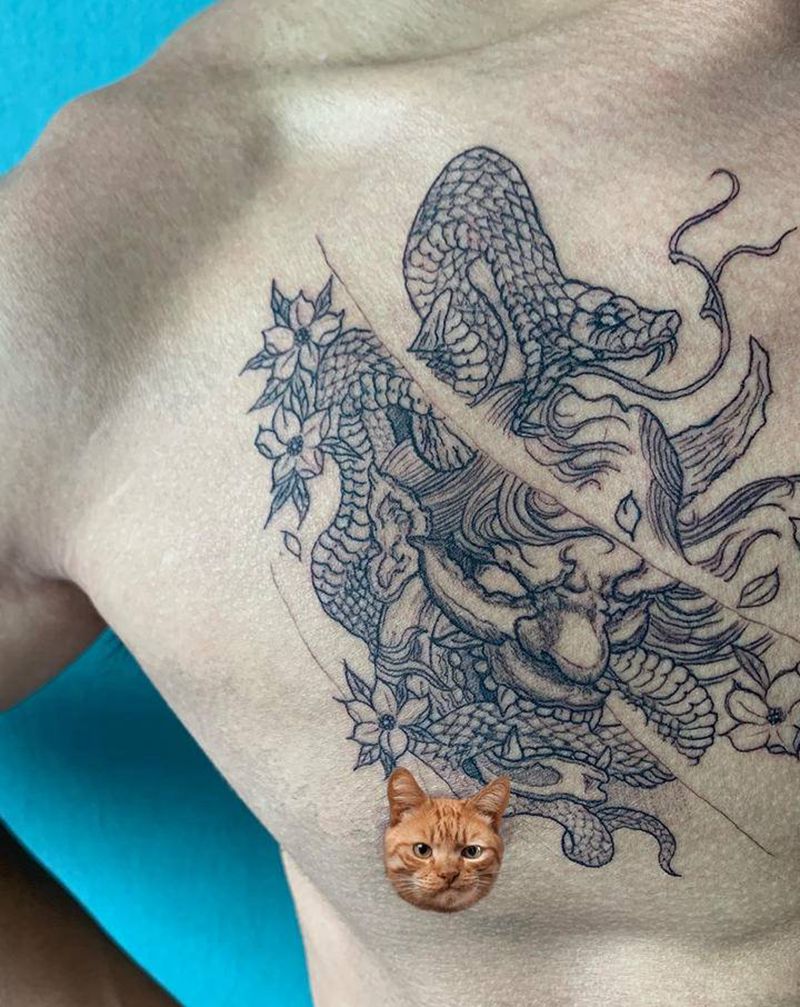 般若纹身图片_胸部新传统纹身图案