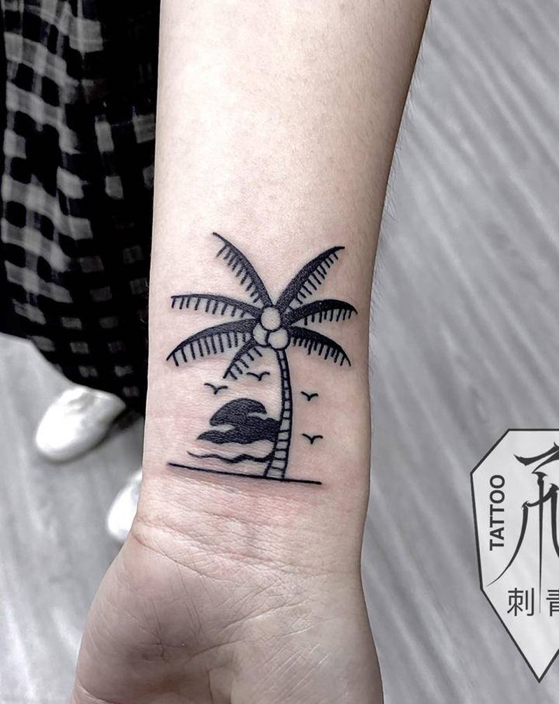 椰子树纹身图片_手臂Old School纹身图案
