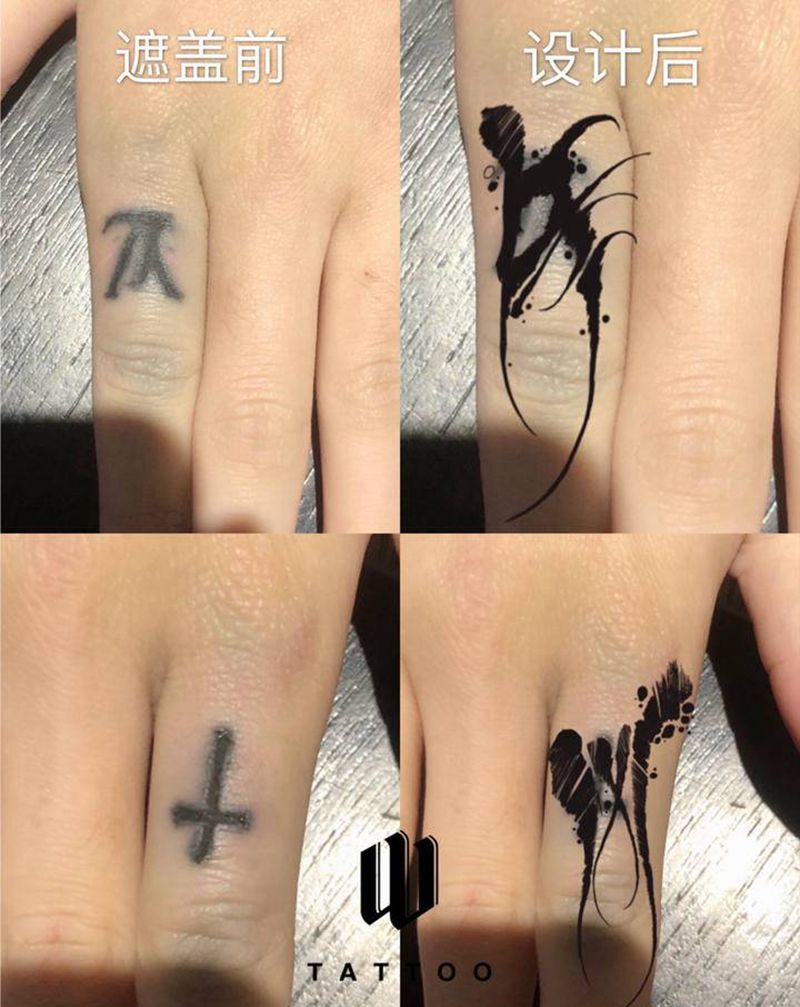 遮盖纹身图片_手部花体字纹身图案